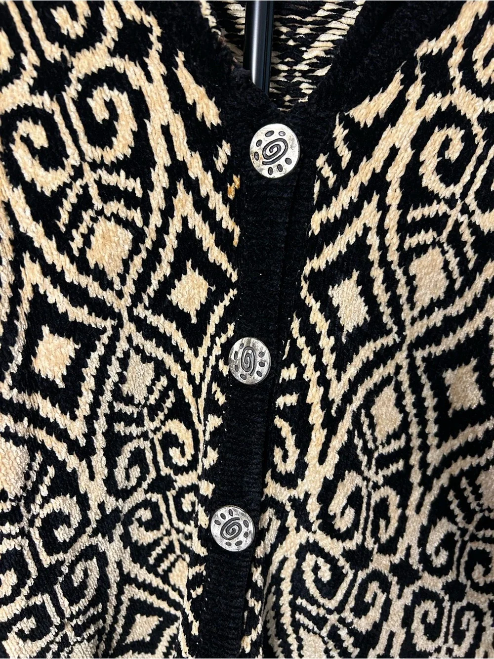 Dia North of Boston Black & Cream Geometric Hooded Button Cardigan